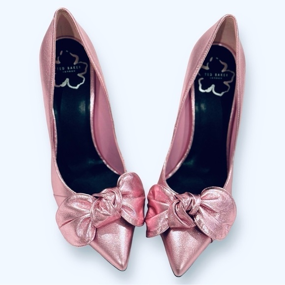 Ted Baker Ryal Barbie Pink Metallic Bow High Heel Pumps Dressy Shoes size 8 - Picture 3 of 8